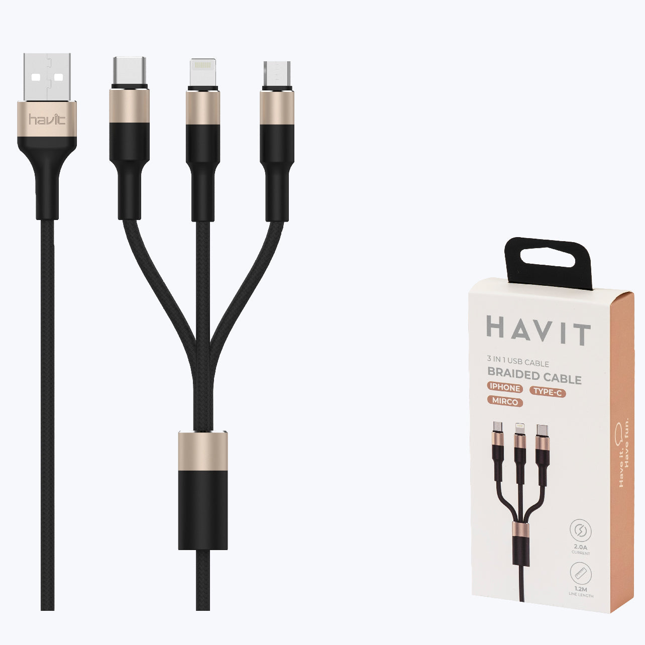 HAVIT 691 A-microB/Lightning/Type C 1.2m cord